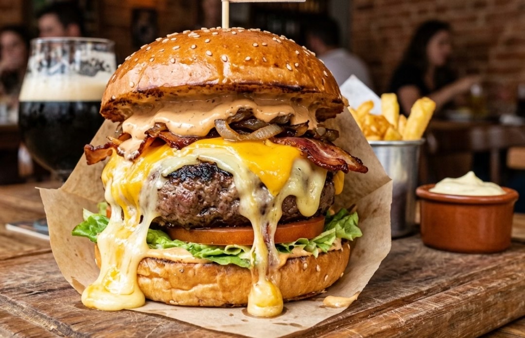 Burger Gourmet Double Cheddar et Sauce Fromagère Coulante