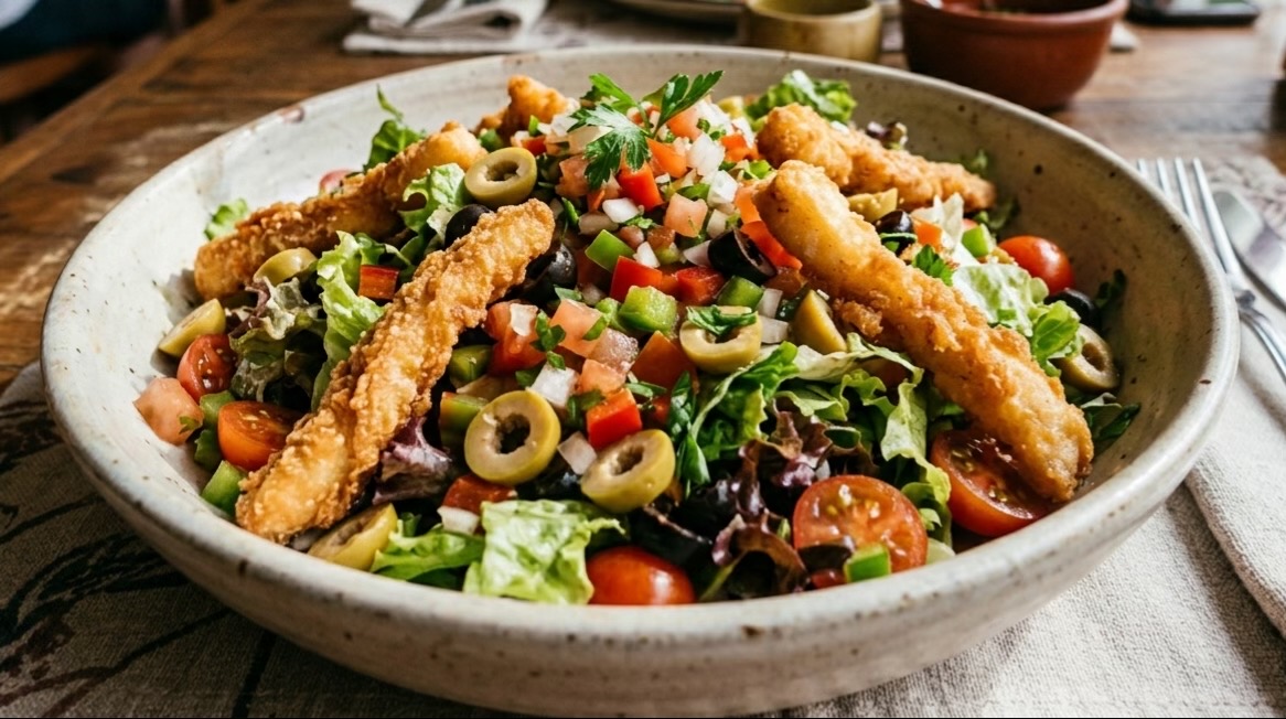 Ensalada Fresca de Pescado Panado Crocante
