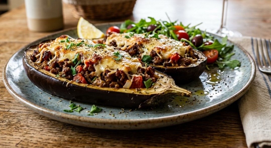 Aubergines Farcies à la Viande Hachée Gratinées au Fromage
