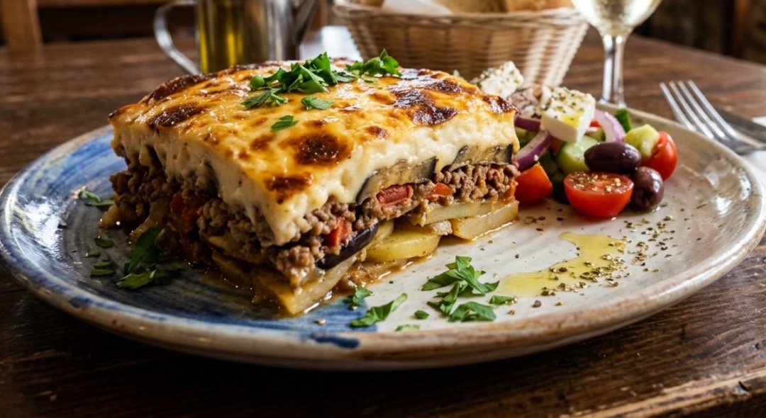 Moussaka Grecque Traditionnelle aux Aubergines et Béchamel Dorée