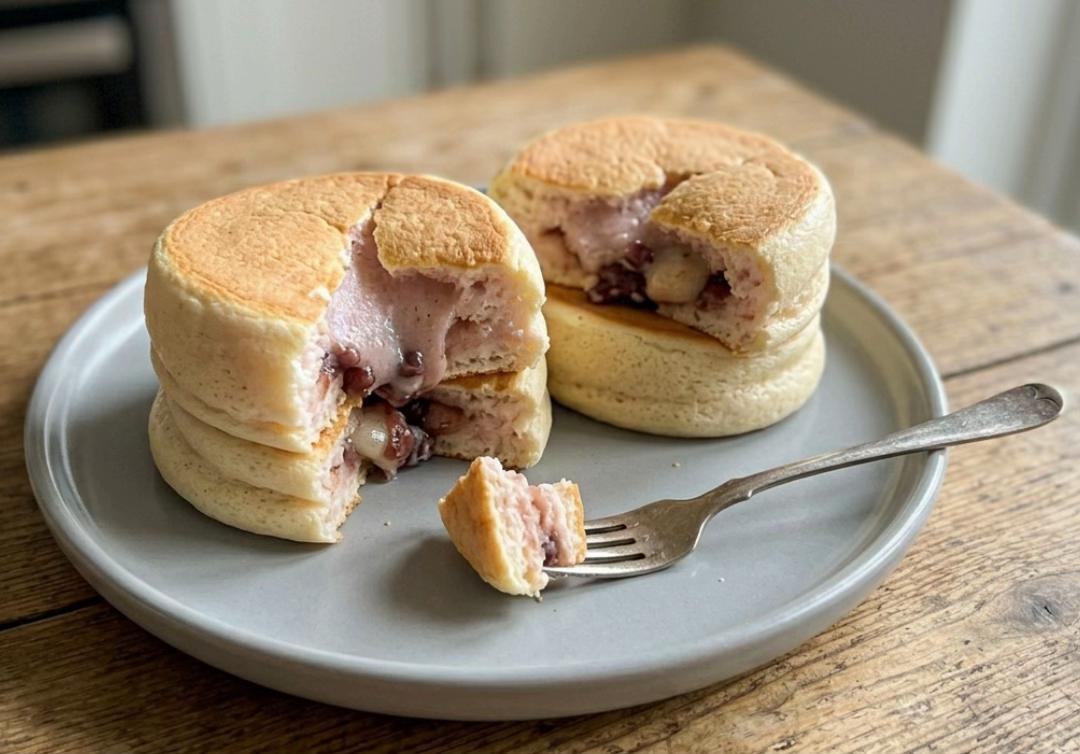 Japanese Soufflé Pancakes with Mochi and Red Bean Paste (Anko)