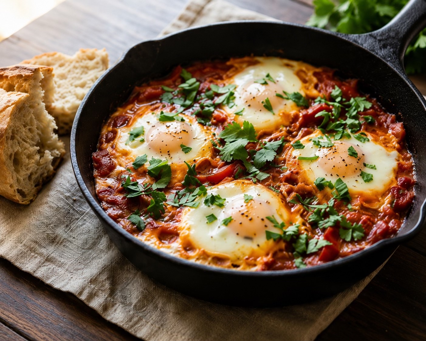 Shakshuka Épicée — Huevos Pochados en Salsa de Tomate Parfumada