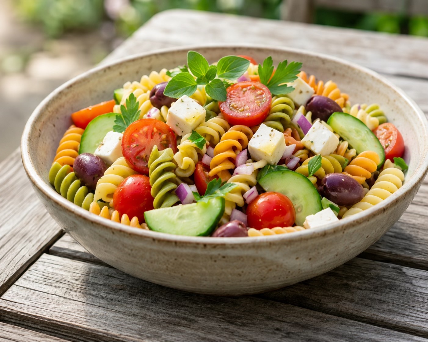 Salade de Pâtes Méditerranéenne à la Feta et Olives Noires