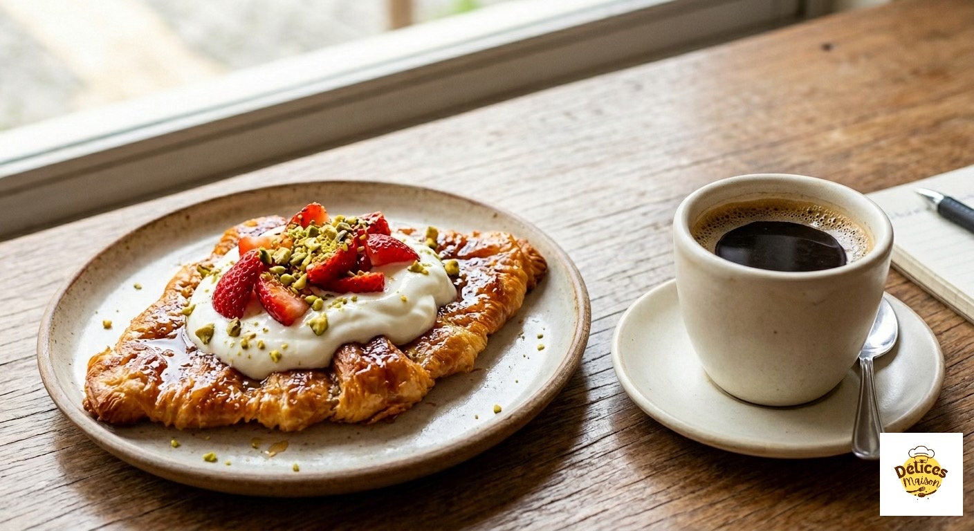 Croissant Caramélisé au Yaourt Grec et Fraises