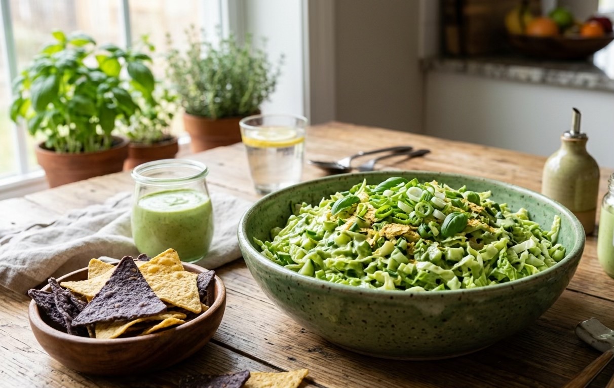 Salade Green Goddess Façon Trempette aux Chips de Tortilla