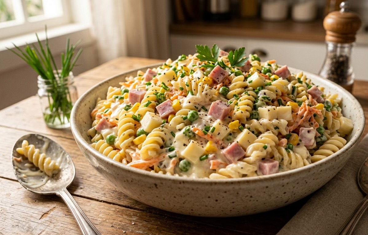 Salade de Pâtes Fusilli Ultra-Crémeuse au Jambon et Mozzarella
