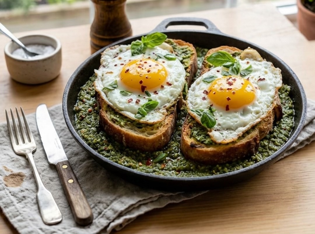 Œufs au Plat au Pesto sur Toast Avocat