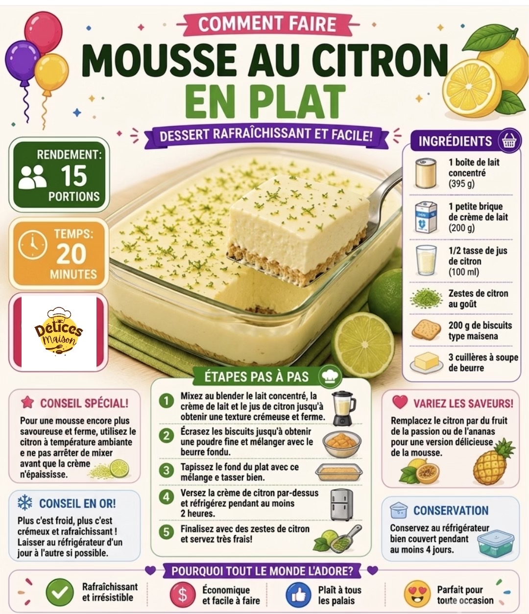 Mousse au Citron Crémeuse sur Fond de Biscuits