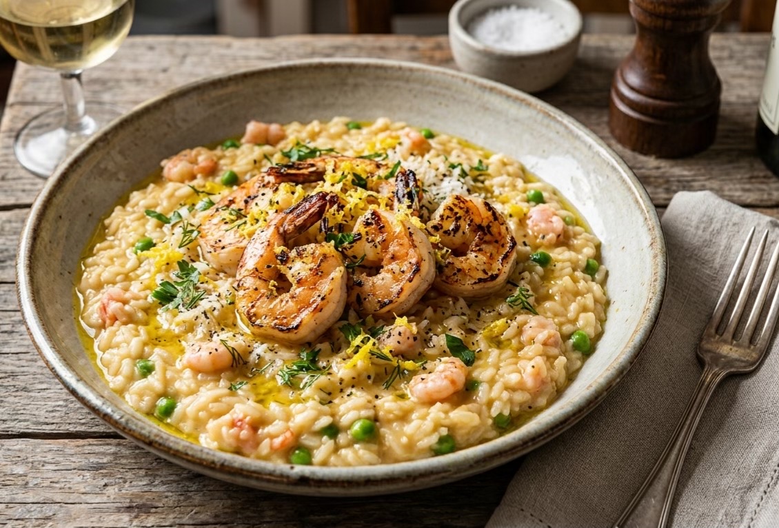 Risotto Cremoso de Gambas e Raspa de Limão Siciliano