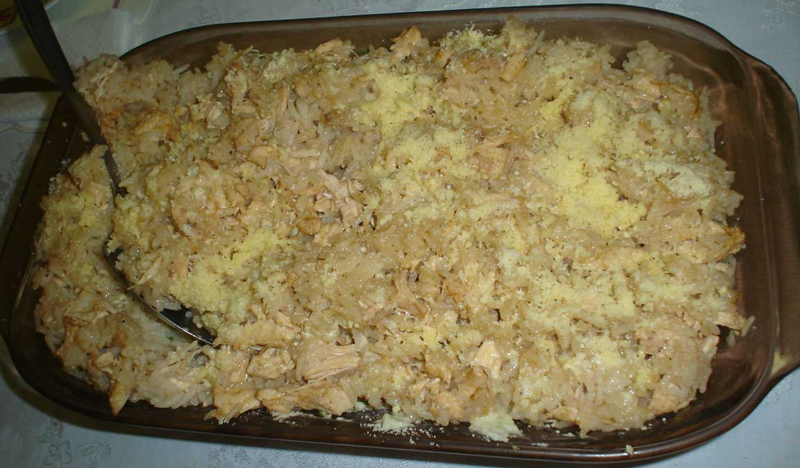 Gratin de riz crémeux au poulet et noix de coco